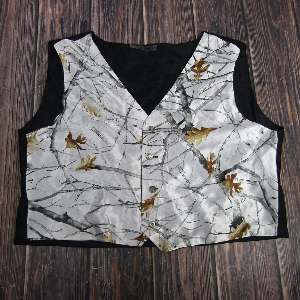 True‎ Timber Vest Mens 3XL White Snowfall Camo Formal Suit Waistcoat Adjustable